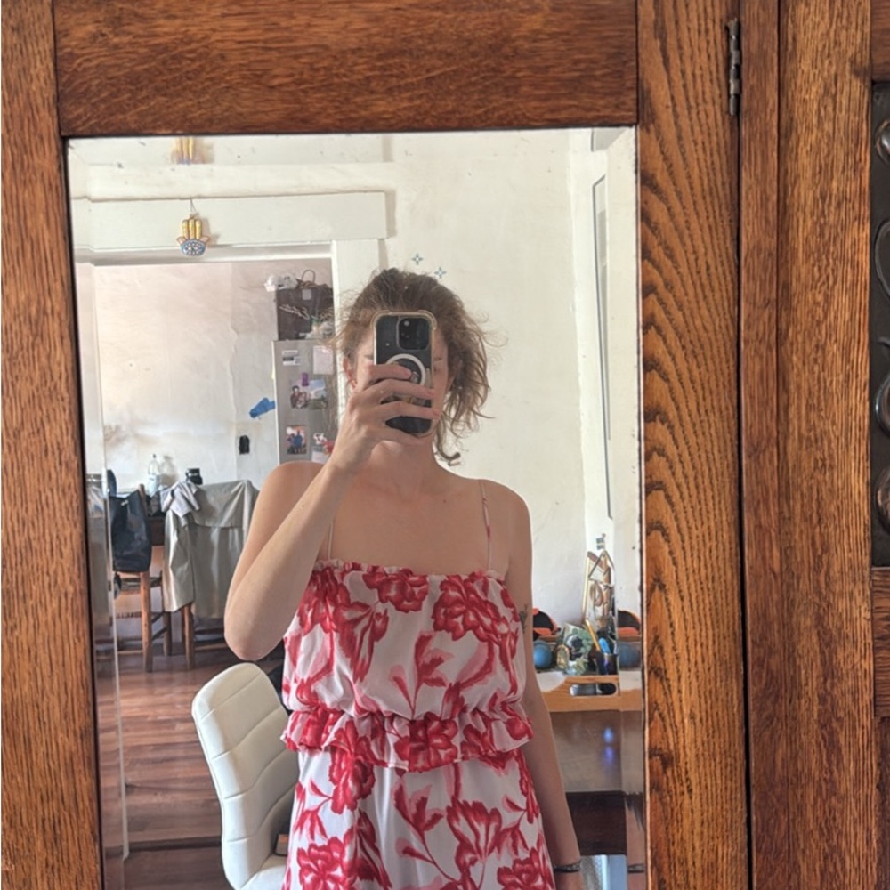House of Harlow 1960 White Dress with Red Floral Print
